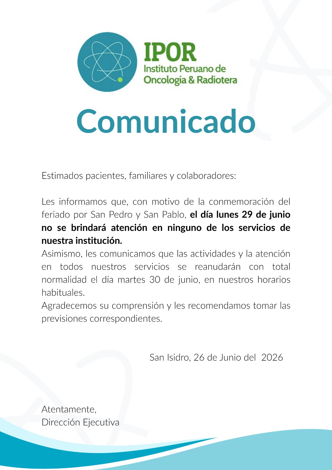 Comunicado institucional – IPOR