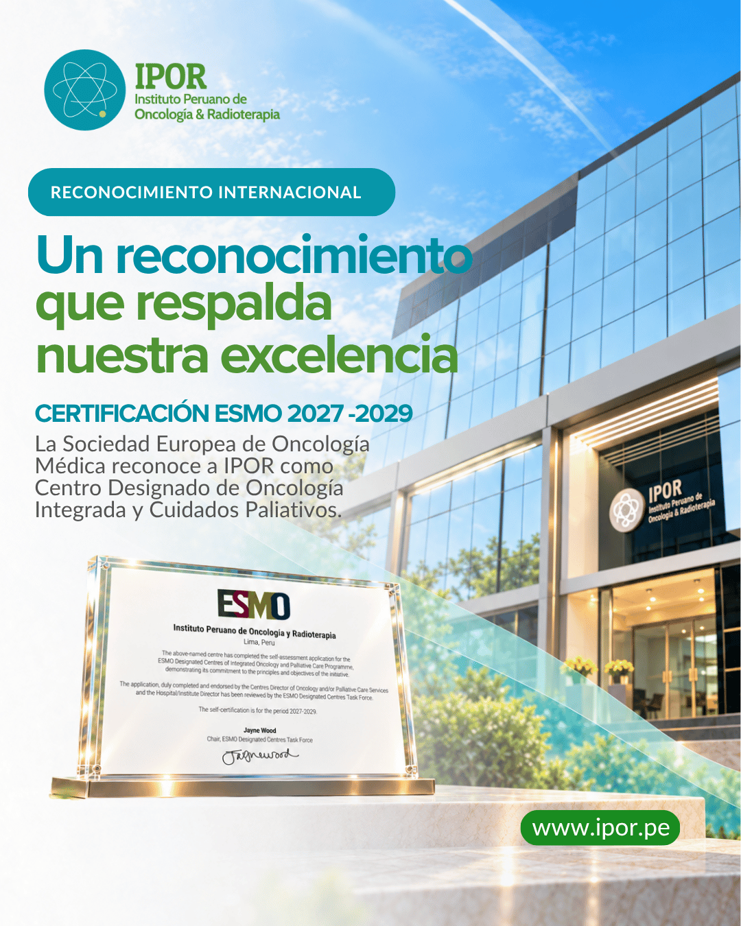 Reconocimiento internacional ESMO 2027–2029 de IPOR como Centro Designado de Oncología Integrada y Cuidados Paliativos